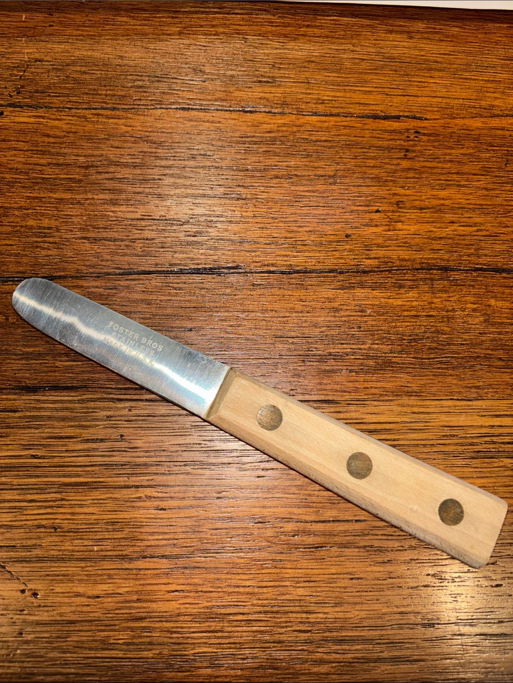 Foster Bros vintage Stainless Wood Handle Butter or cheese Knife - Natural Wood